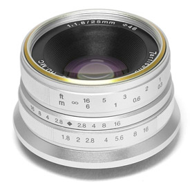 7 Artisans 25mm F1.8 para montura M43 plata