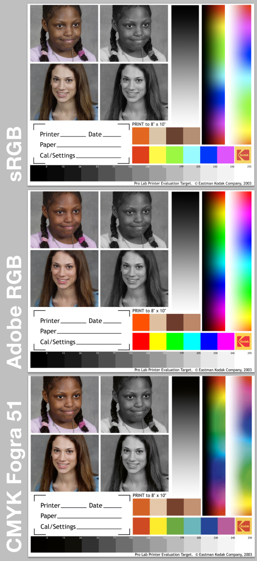 Comparativa sRGB vs Adobe RGB vs CMYK Fogra 51